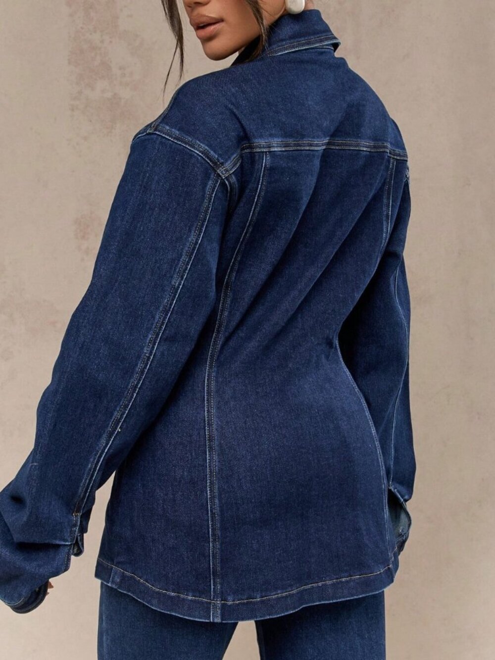 Blue Casual Women's Cinched Trucker Longline Jacket - Picture 2 of 4